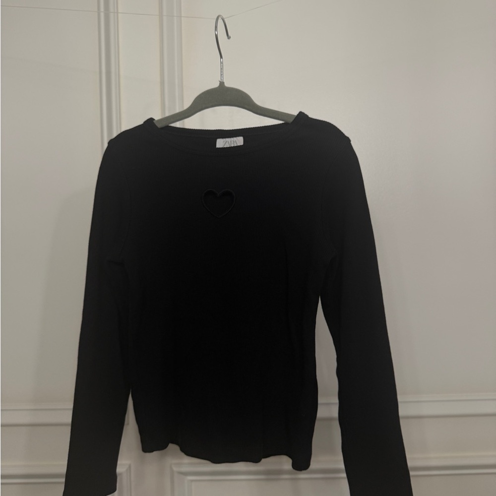 Zara Black Long Sleeve Tee with Heart Detail